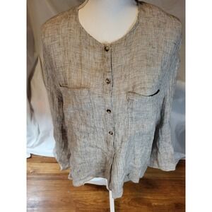 Zara  Womans Linen Blouse Sizs Small Gray Button Front Textured Lagenlook